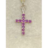 9ct GOLD RUBY CROSS PENDANT WITH 9ct GOLD CHAIN