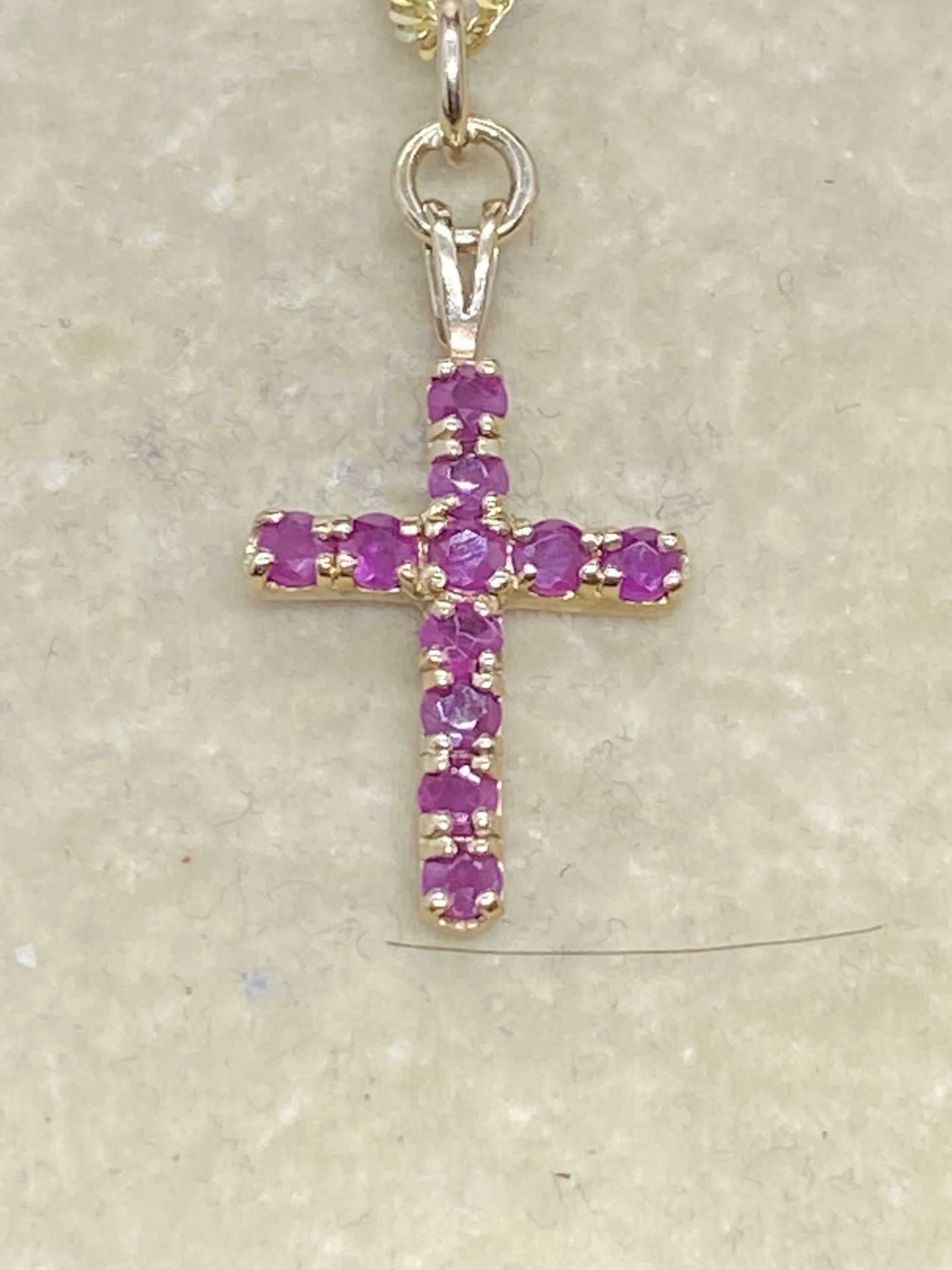 9ct GOLD RUBY CROSS PENDANT WITH 9ct GOLD CHAIN