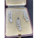 FINE PEARL & DIAMOND EARRINGS WITH MATCHING PENDANT