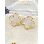 18ct YELLOW GOLD MOTHER OF PEARL EARRINGS- MARKED VCA