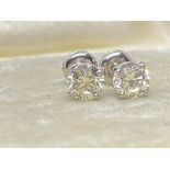 1.20ct DIAMOND SOLITAIRE EARRINGS SET IN 14ct WHITE GOLD