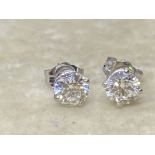 1.00ct DIAMOND SOLITAIRE EARRINGS SET IN 14ct WHITE GOLD