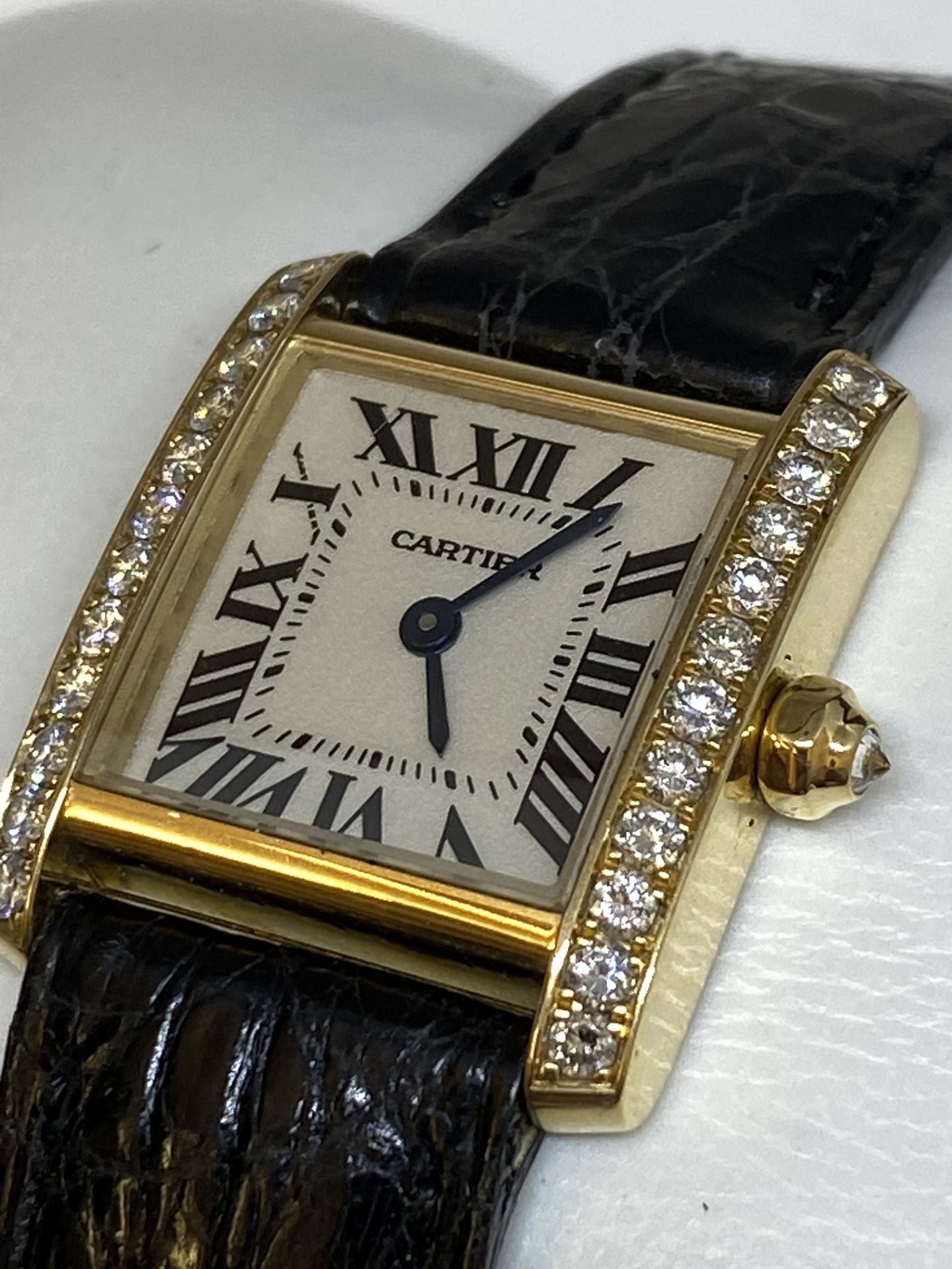 Cartier Tank Française 2364 Diamond Set 18K Gold Watch with Box - Image 2 of 13