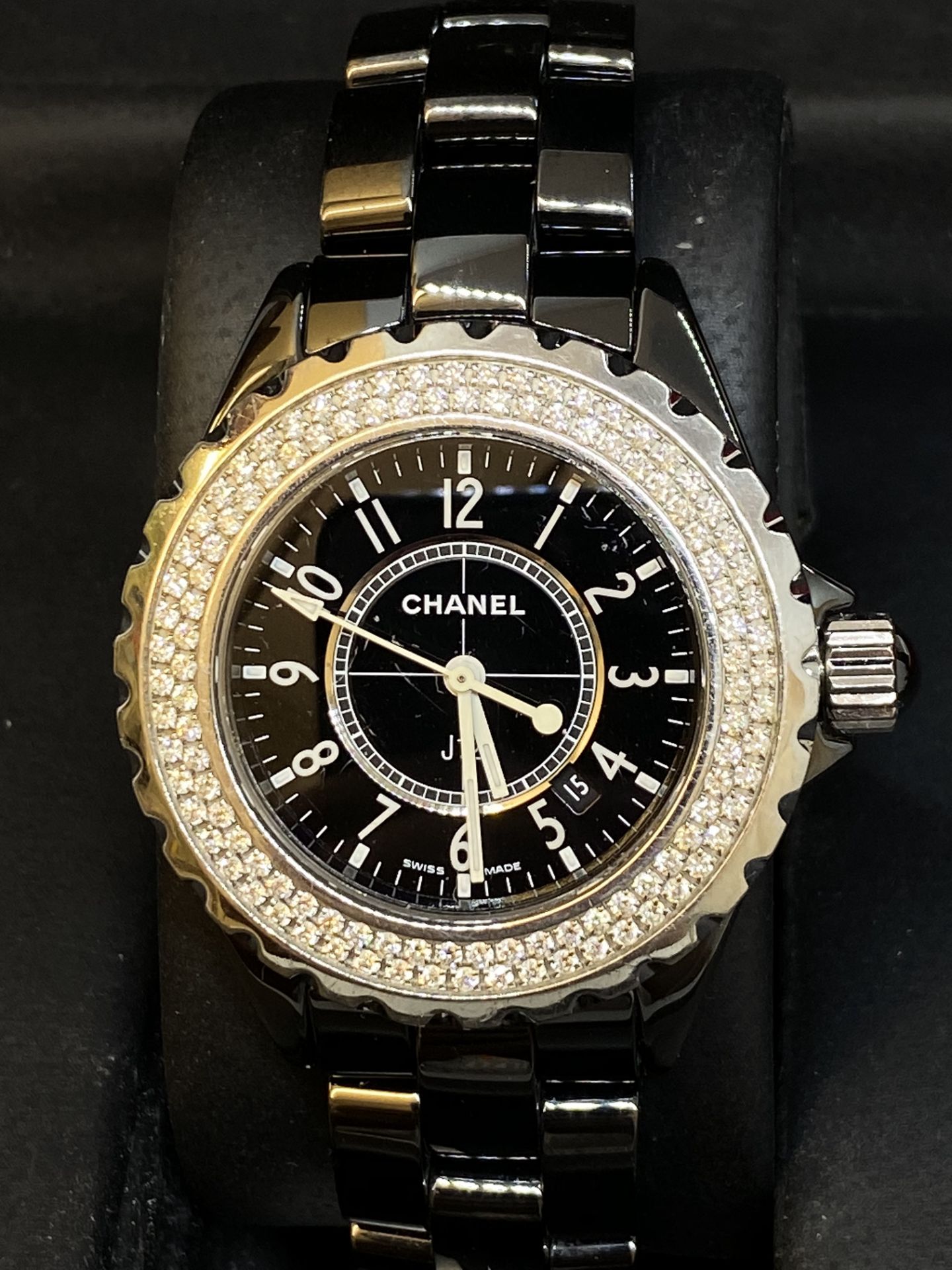 CHANEL J12 CERAMIC WATCH SET WITH DIAMOND BEZEL WITH BOX - Image 3 of 12