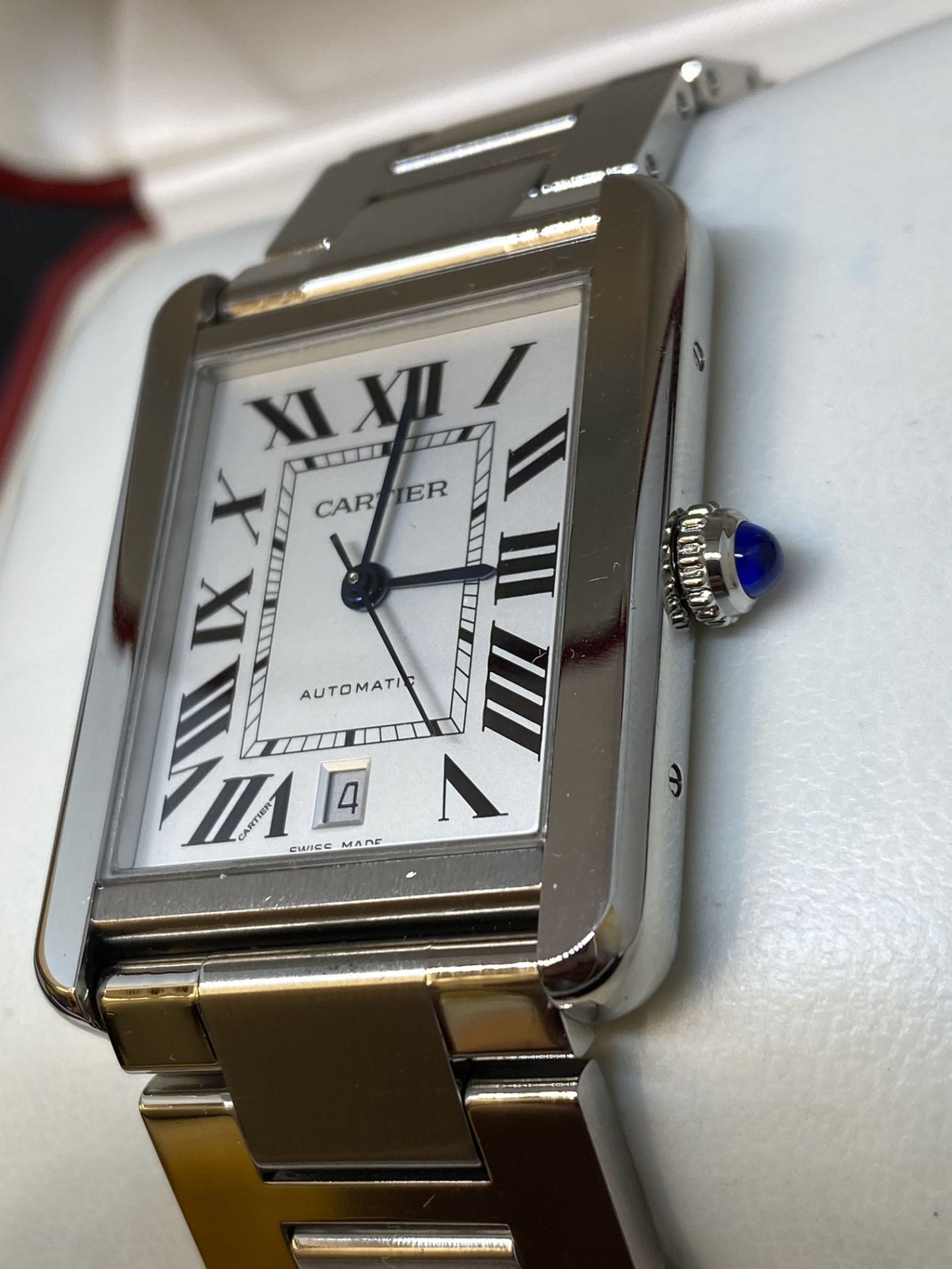 EXTRA LARGE CARTIER STAINLESS STEEL AUTOMATIC WATCH WITH BOX - Image 5 of 9