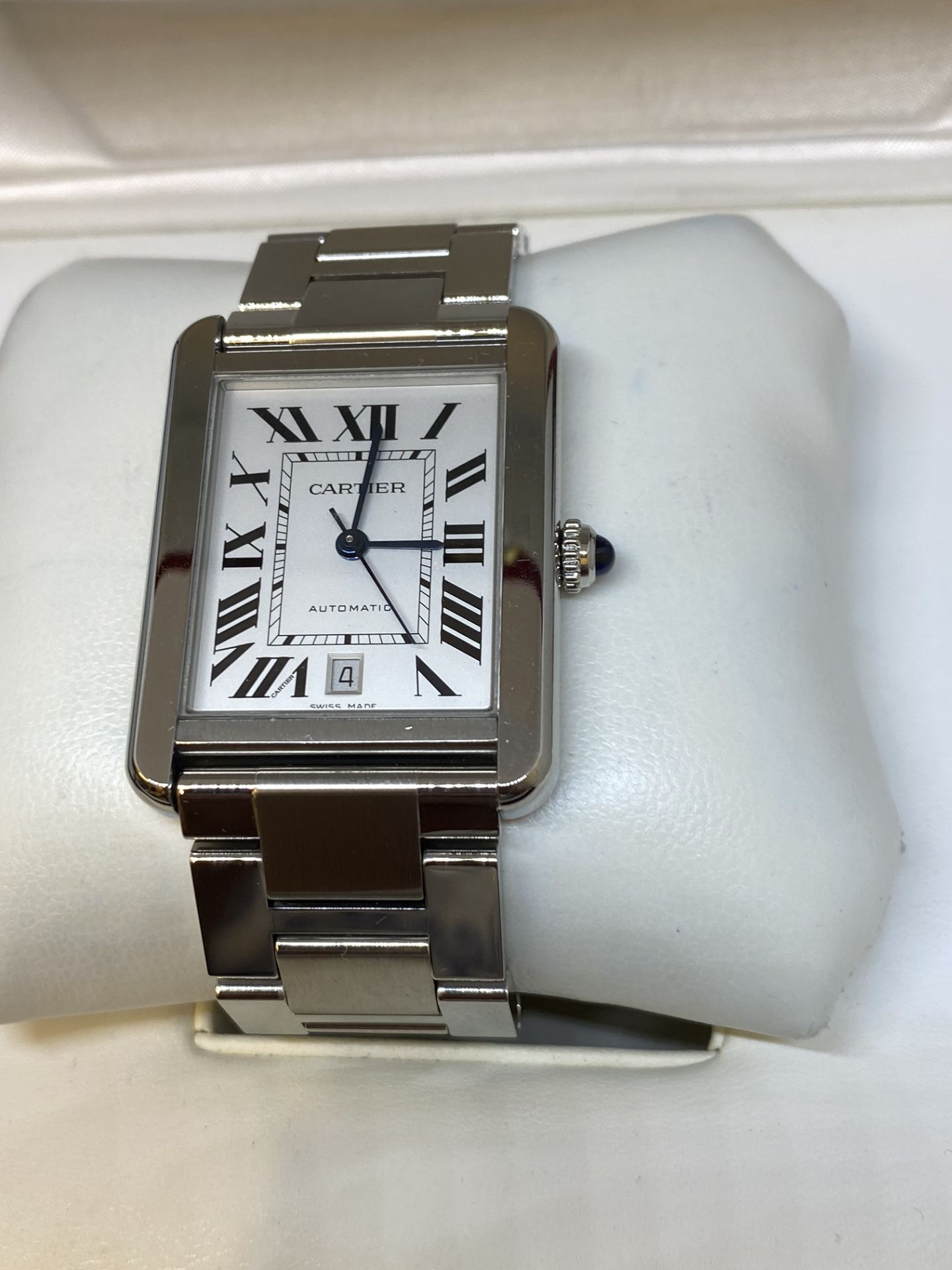 EXTRA LARGE CARTIER STAINLESS STEEL AUTOMATIC WATCH WITH BOX - Image 2 of 9