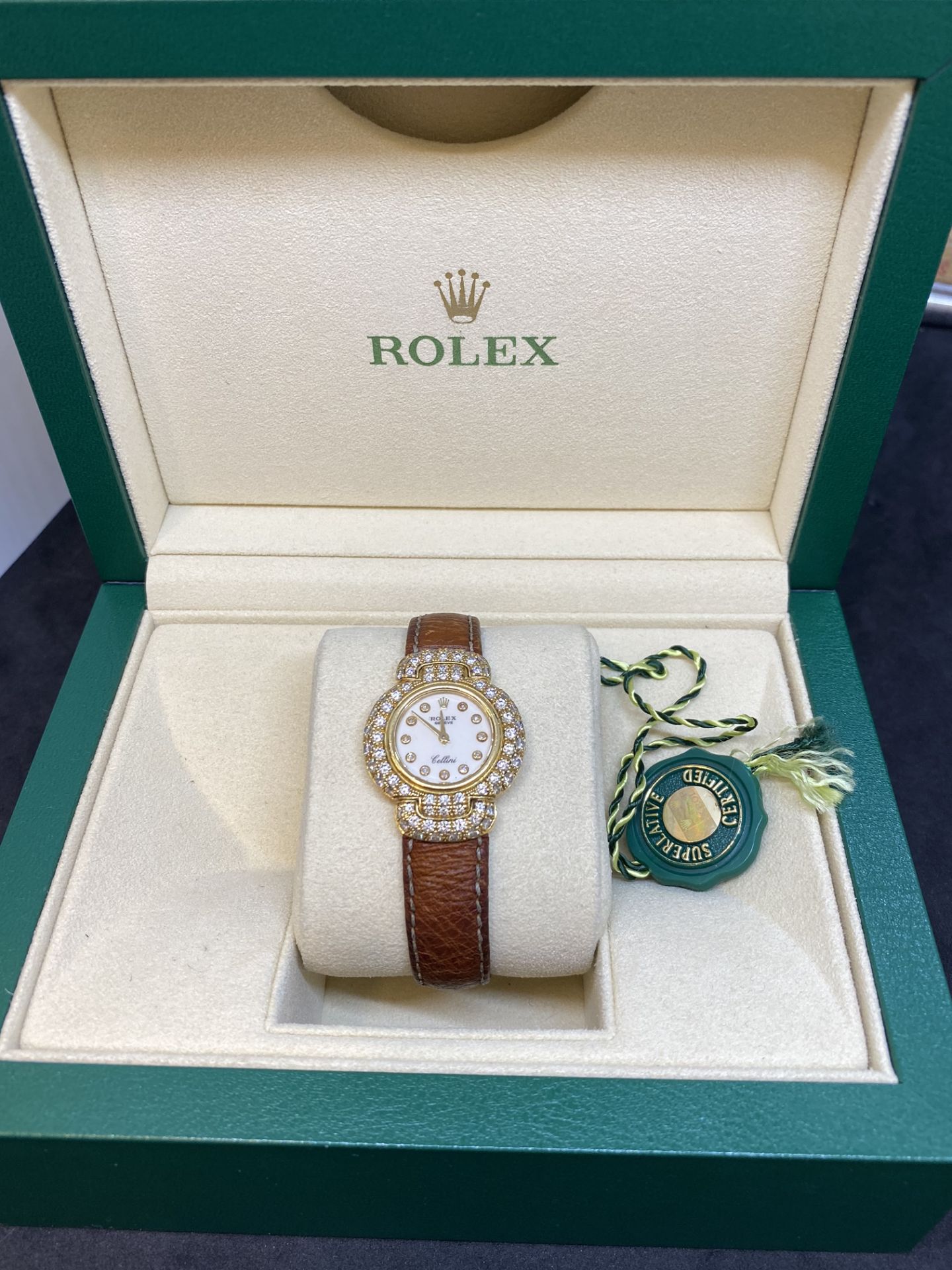 LADIES ROLEX CELLINI DIAMOND SET WATCH WITH BOX