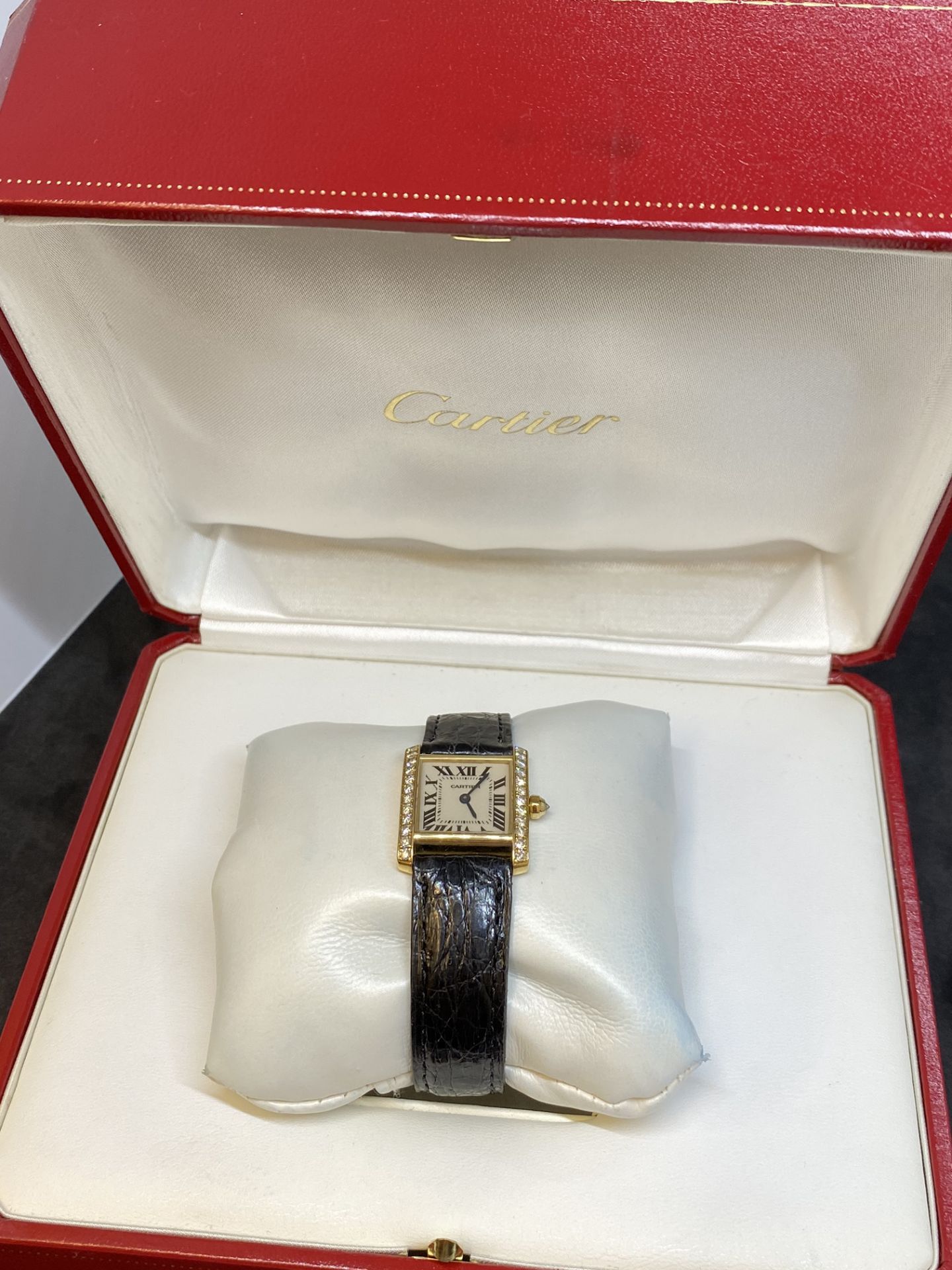 Cartier Tank Française 2364 Diamond Set 18K Gold Watch with Box