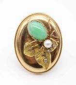 Old pendant / brooch checked for 585 gold with 3 diamonds, 1 cultured pearl and 1 jadeite.Weight