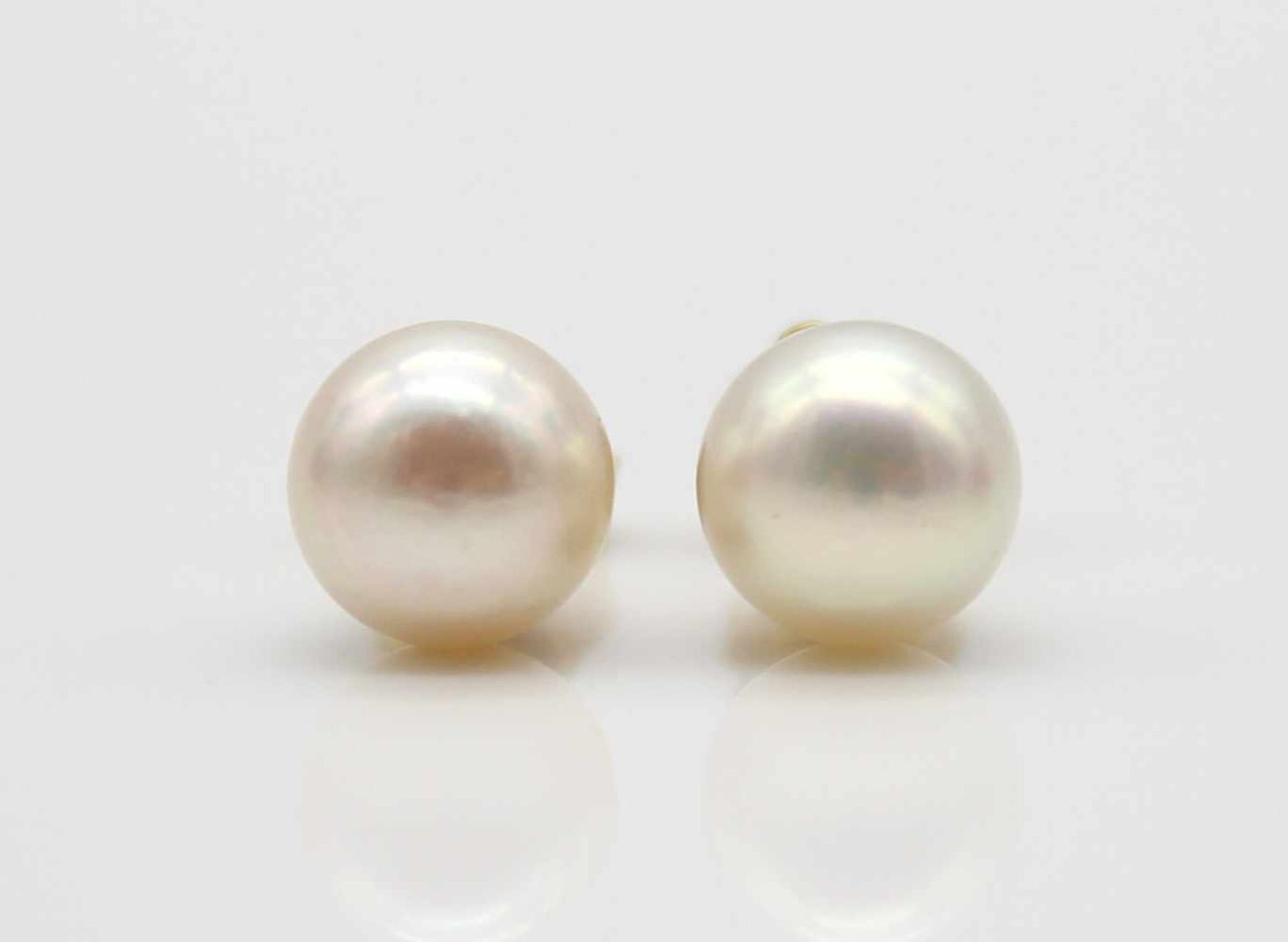 Pair of 585 gold earrings with one cultured pearl each.Diameter 8 mm.Paar Ohrringe aus 585er Gold - Bild 3 aus 4