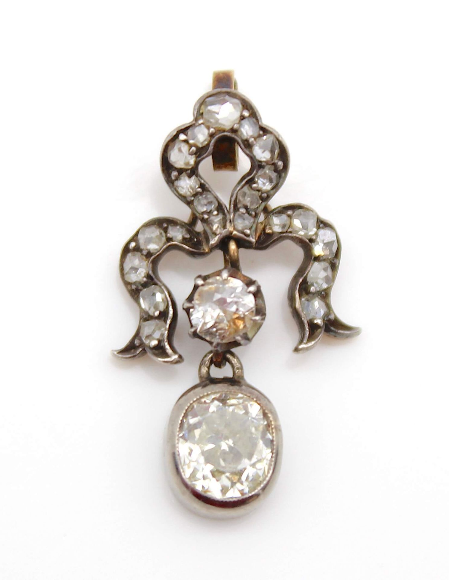 Pendant tested around 1880 for 585 yellow gold and 750 white gold with 1 old-european cut