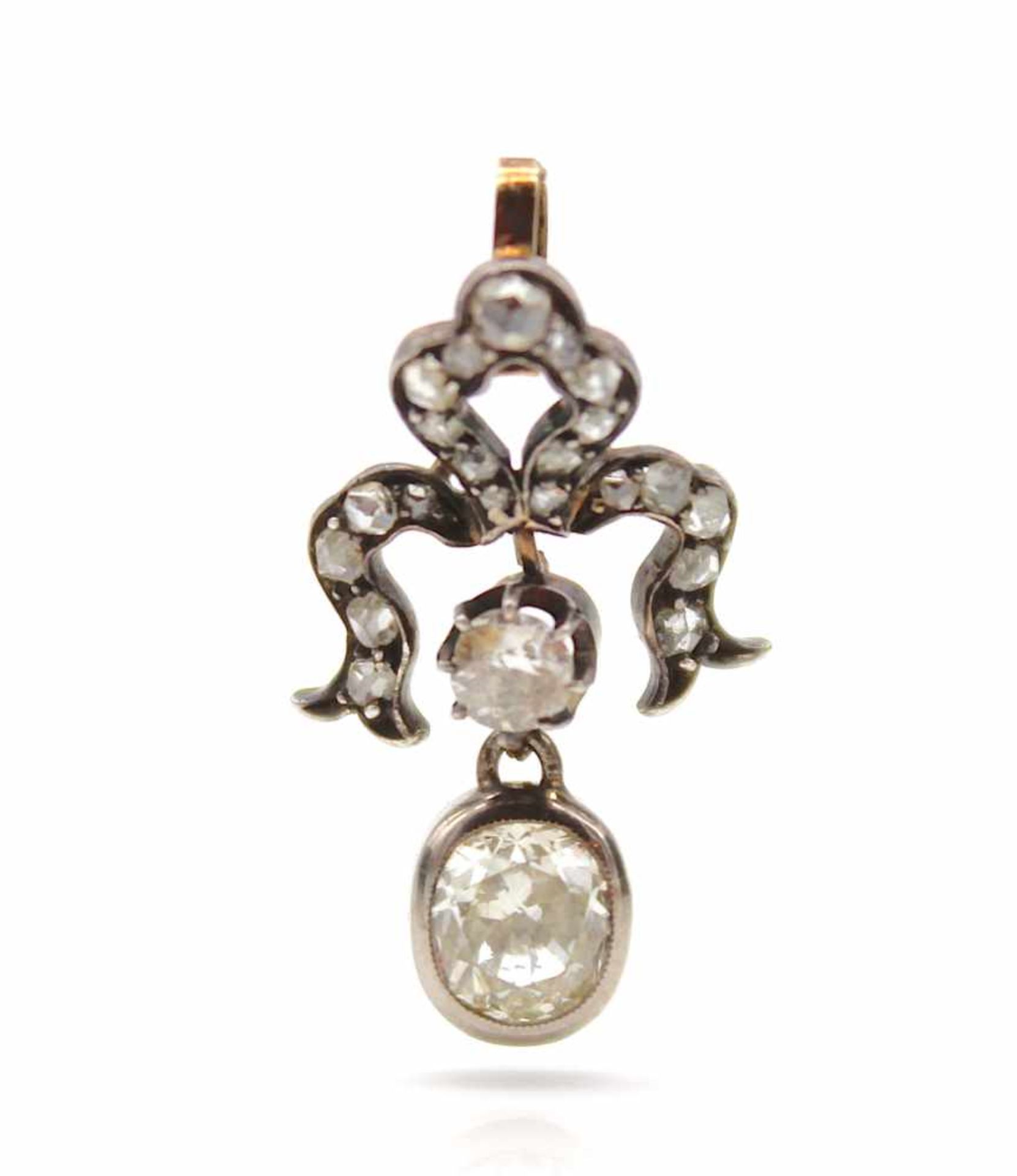 Pendant tested around 1880 for 585 yellow gold and 750 white gold with 1 old-european cut - Bild 2 aus 4