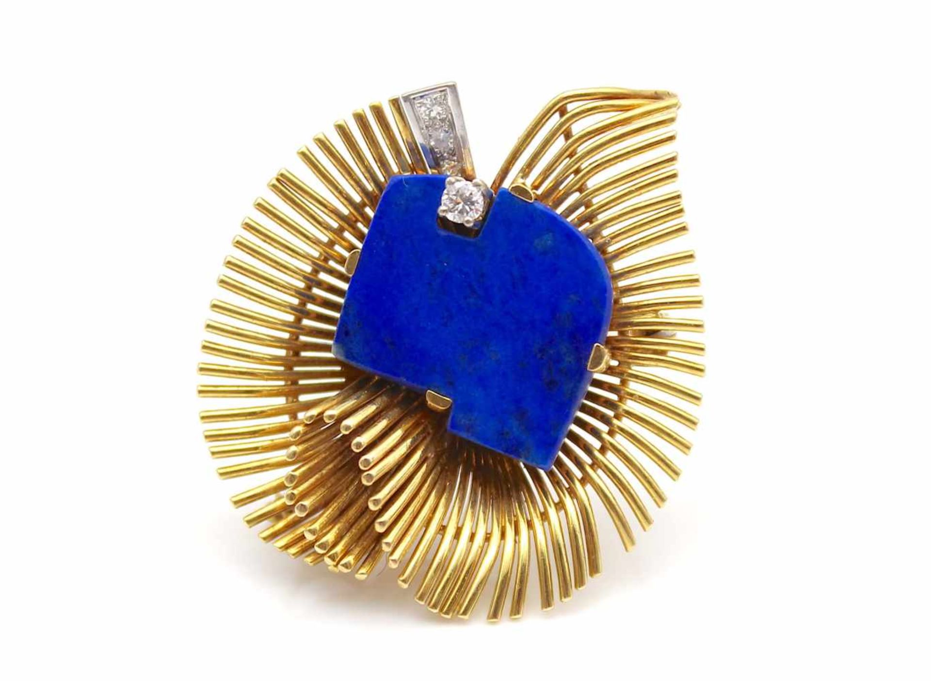 Brosche aus 750er Gold mit einem Lapis lazuli und 4 Diamanten (1 Brilliant), gesamt ca. 0,10 ct. in - Image 3 of 3