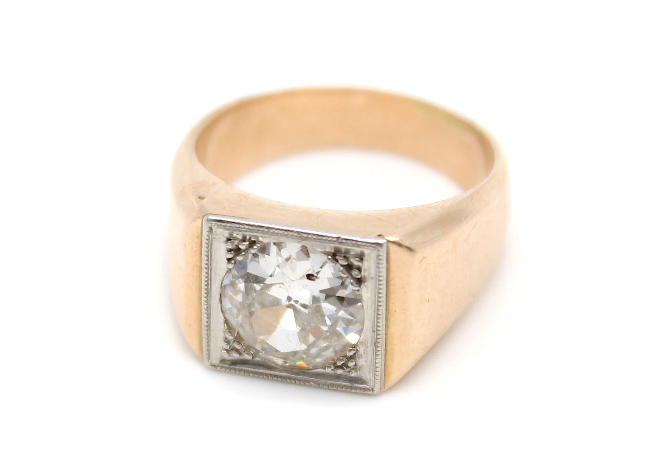 Ring aus 585er Gold mit Platin mit einem Brillanten, ca. 2 ct, P1, Farbe I - J. Gewicht: 11,2 g, - Image 2 of 2