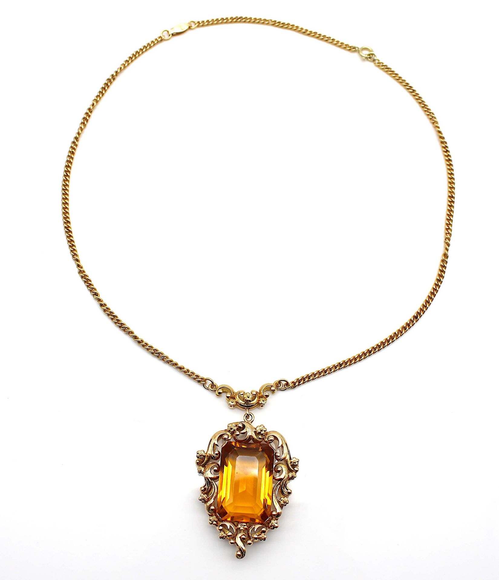 Collier aus 18 kt Gold mit einer Kettenverlängerung und einem künstlichen Glasstein. Gewicht: 39,8 - Bild 2 aus 2