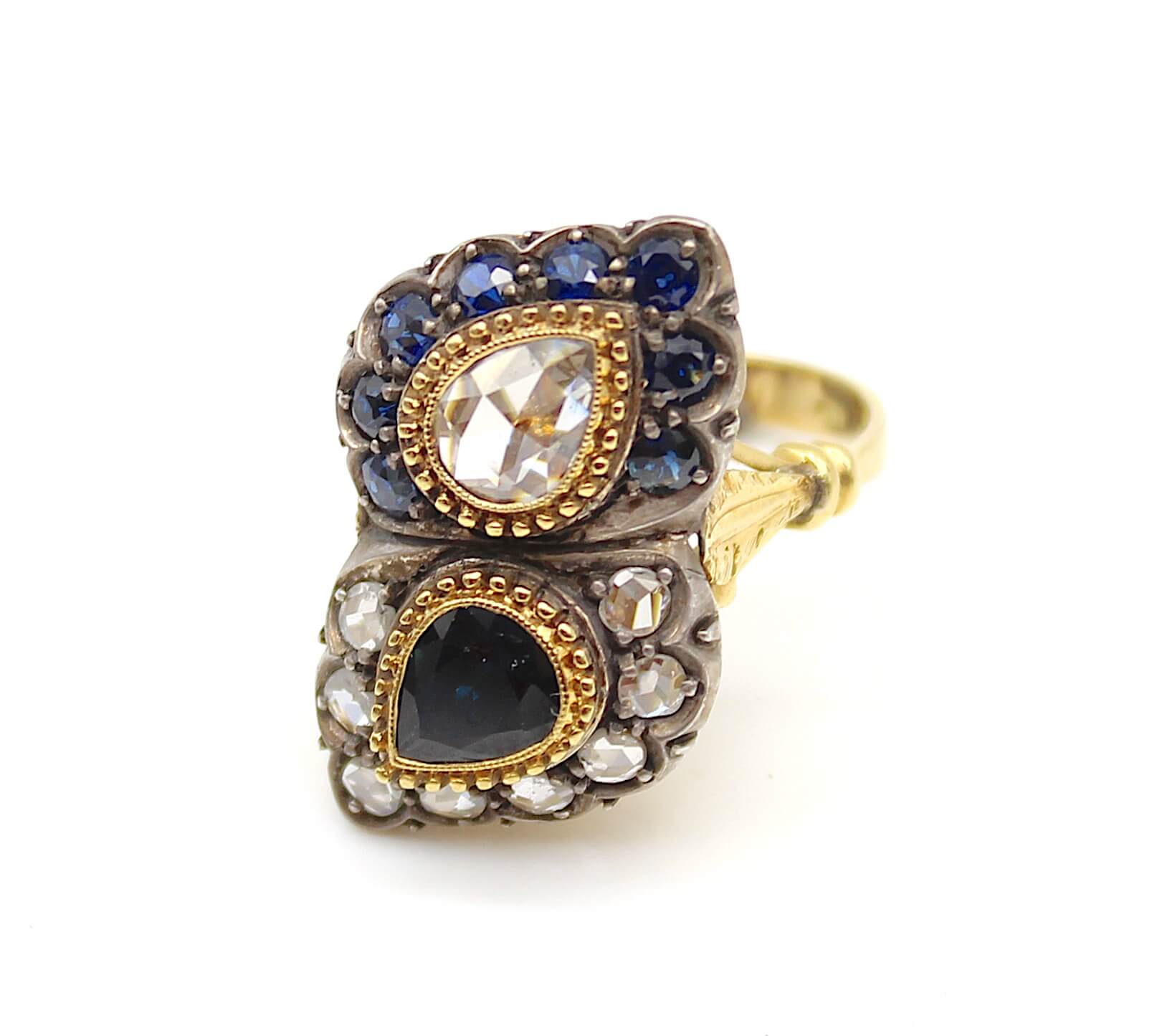 Ring aus 750er Gold mit 9 Saphiren, gesamt ca. 2,6 ct und 8 Diamanten im Rosenschliff, gesamt ca. - Image 2 of 4