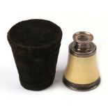 A 19th century silver and ivory single draw monocular, complete with original tapered case, 7.7cm (3