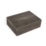 A rectangular black stained shagreen box with velvet interior. 20.5 by 15cm (8 by 6 ins)