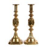 A Victorian pair of Ace of Diamonds ejector candlesticks, 25.5cms (14ins) high.Condition Report Both