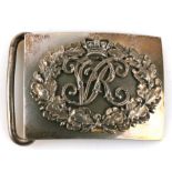 A 19th century Army Officers silver on white metal belt buckle. Overall width 7.5cms (3ins)