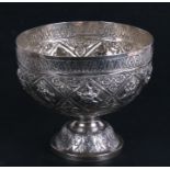 A late 19th / early 20th century Indian white metal (test as silver) pedestal bowl embossed with