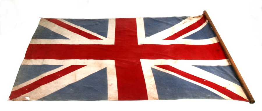 A large early 20th century wall hanging British Made printed cotton patriotic Union Jack flag