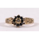 A 9ct gold sapphire & diamond cluster ring, approx UK size 'L'.