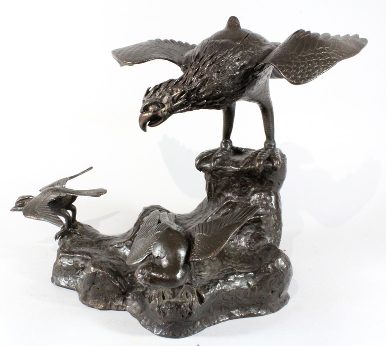 A 19th century Japanese censer Eagle & birds on a rocky outcrop