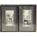 Early 20th century school - a pair of pen & ink drawings depicting London scenes, framed & glazed,