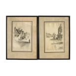 Christopher Hughes - two scenes of Marlborough, etchings, signed in pencil to the margins,