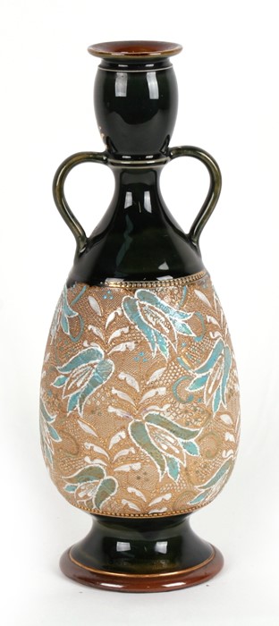 A Royal Doulton stoneware vase with marks for Susan Marshall and Emily Mayes, 31cms (12.25ins)