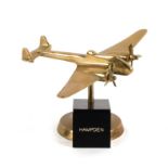 A brass model of the WW2 medium bomber the Handley Page Hampden with spinning propellers mounted