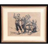 Ricky - Dancing Gypsies - signed lower right, charcoal, framed & glazed, 50 by 37cms (19.5 by 14.