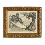 Early 20th century continental school - Hillside Landscape Scene with a Church - etching,