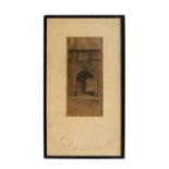 An etching depicting 'The Gate House, Exeter', indistinctly signed in pencil to the margin, framed &