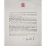 A 1966 dated Buckingham Palace letter to Lieutenant Colonel Aylmer, the Officers and Guardsman of