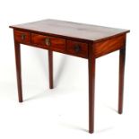 A 19th century mahogany side table with three frieze drawers, on square tapering legs, 92cms (36ins)