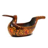 A Scandinavian painted wooden bowl in the form of a duck, 38cms (15ins).
