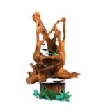 An unusual natural log and copper water feature, 95cms (37.5ins) high.