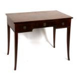 A 19th century mahogany side table with central frieze drawer flanked by two short drawers, on