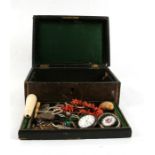 A quantity of Victorian and later silver and costume jewellery in a black leather jewellery box.