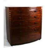 A Victorian mahogany bow fronted chest of two short and four long graduated drawers, 120cms (47.