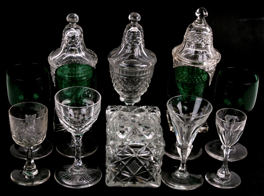 Three cut glass urns and covers; together with a cut glass trinket box and a quantity of drinking - Image 3 of 3