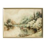 R L Browning, Victorian school - Cattle in a River Scene - signed lower right, watercolour, framed &