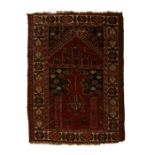 A Turkish Anatolian woollen hand knotted prayer rug, 103 by 79cms (40.5 by 31ins).