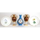 A continental porcelain vases with portrait miniature panel, 21cms 98.5ins) high; together with a