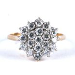 A 9ct gold and white stone cluster ring, approx UK size 'P'.