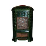 A 1928 Art Deco Nestor Martin Belgique Spid solid fuel green enamel stove. Retains almost all of its