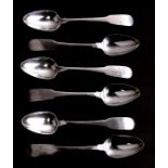 A set of six Irish teaspoons, Dublin 1813 and makers mark for Richard Sawyer, total weight 115g.