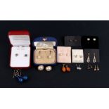 Twelve pairs of 9ct and 14ct earrings.